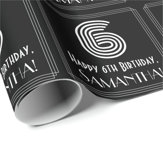 Papier Cadeau 6e anniversaire : Art Déco inspiré Look "6" avec n (Coin rond)