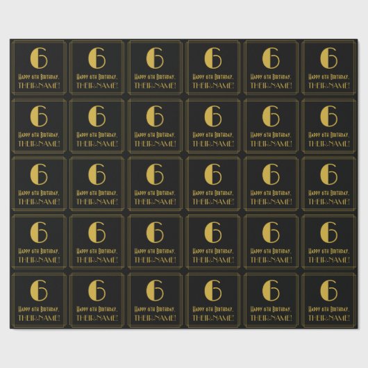 Papier Cadeau 6e anniversaire ~ Art Déco Inspiré Look "6", Nom (Couture)
