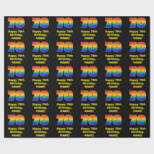 Papier Cadeau 70e anniversaire : Amusant, coloré arc-en-ciel ins