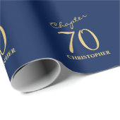 Papier Cadeau 70e anniversaire Blue Gold (Coin rond)