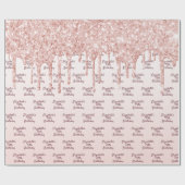 Papier Cadeau 70e anniversaire blush rose or drips nom (Plat)