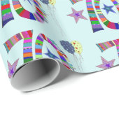 Papier Cadeau 70e anniversaire Colorful Lettering & Balloon (Coin rond)