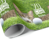 Papier Cadeau 70e anniversaire de golf avec balle de golf sur ga (Coin rond)