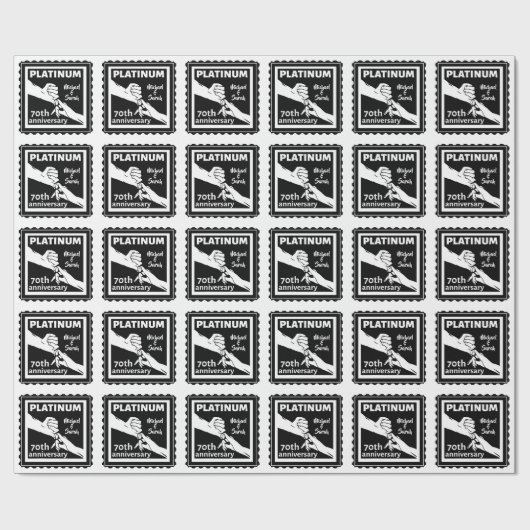 Papier Cadeau 70e anniversaire du mariage platine bleu tradition (Plat)