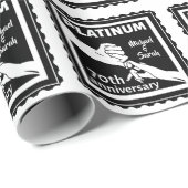 Papier Cadeau 70e anniversaire du mariage platine bleu tradition (Coin rond)