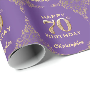 Papier Cadeau 70e anniversaire Parties scintillant violet et or