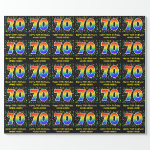 Papier Cadeau 70e anniversaire : Symboles de musique colorée, Ar