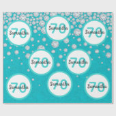 Papier Cadeau 70e anniversaire turquoise vert parties scintillan (Plat)