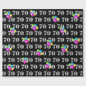 Papier Cadeau 70e Joyeux Ballons d'Anniversaire Sur Noir (Plat)