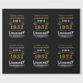 Papier Cadeau 70th Birthday 1952 Black Gold Ajouter Nom Légendai (Plat)