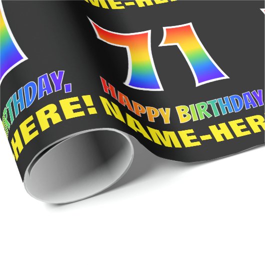 Papier Cadeau 71e anniversaire : Bold, amusant, simple, arc-en-c (Coin rond)