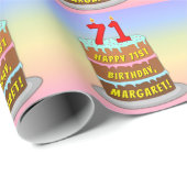 Papier Cadeau 71e anniversaire : Fun Cake and Candles + Nom pers (Coin rond)