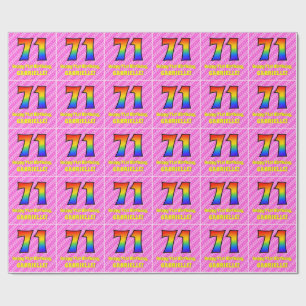 Papier Cadeau 71e anniversaire : Pink Stripes & Hearts, Arc en c