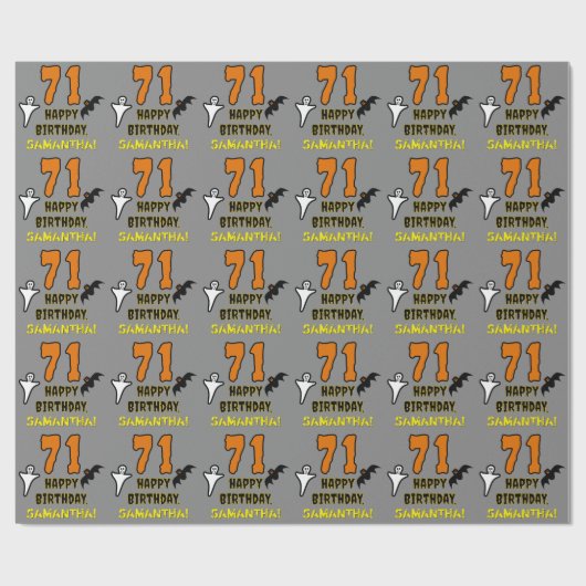 Papier Cadeau 71e anniversaire : Thème d'Halloween Éffrayant, No (Plat)