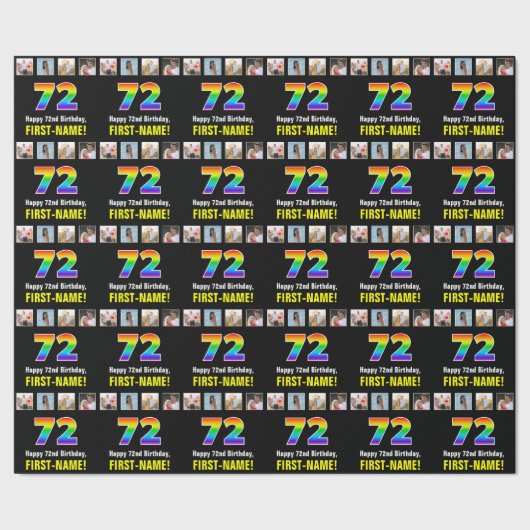 Papier Cadeau 72e anniversaire : Arc-en-ciel "72"; photos et nom (Couture)