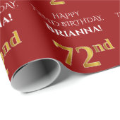 Papier Cadeau 72e anniversaire : Elégant, Rouge, Faux Gold Look (Coin rond)