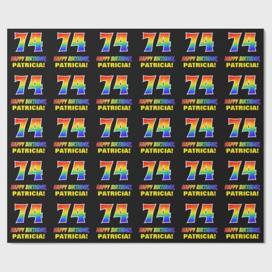 Papier Cadeau 74e anniversaire : Bold, amusant, simple, arc-en-c (Plat)