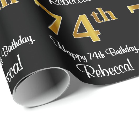 Papier Cadeau 74e anniversaire : Elégant luxe Faux Gold Look # (Coin rond)