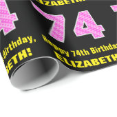 Papier Cadeau 74e anniversaire : Pink Stripes and Hearts "74" +  (Coin rond)