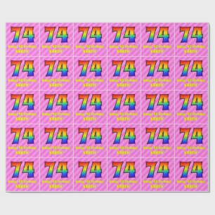Papier Cadeau 74e anniversaire : Pink Stripes & Hearts, Arc en c