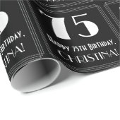 Papier Cadeau 75e anniversaire - Art Déco Inspiré "75", Nom (Coin rond)
