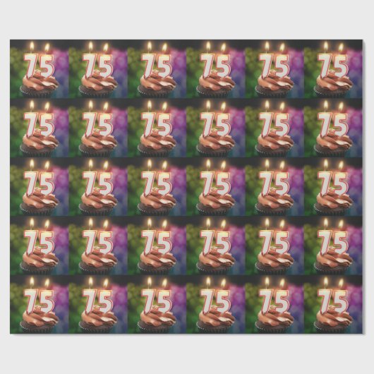Papier Cadeau 75e anniversaire avec des bougies (Plat)