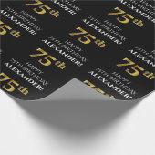 Papier Cadeau 75e anniversaire : Elégant, Noir, Faux Gold Look (Coin)