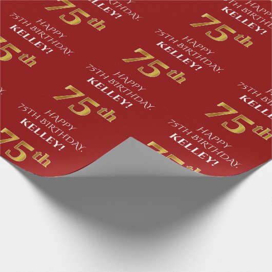 Papier Cadeau 75e anniversaire : Elégant, Rouge, Faux Gold Look (Coin)