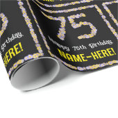 Papier Cadeau 75e anniversaire : Floral Flowers Numéro, Nom pers (Coin rond)