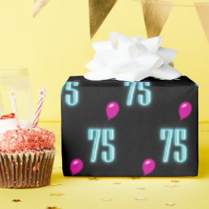 Papier Cadeau 75e anniversaire Neon avec ballon