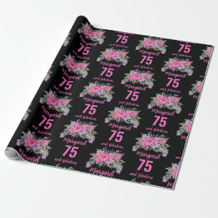 Papier Cadeau 75e anniversaire noir rose floral