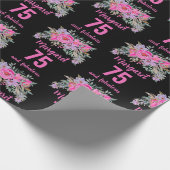 Papier Cadeau 75e anniversaire noir rose floral (Coin)