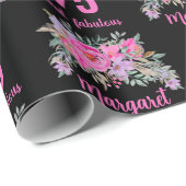 Papier Cadeau 75e anniversaire noir rose floral (Coin rond)