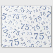 Papier Cadeau 75e anniversaire Numéro Motif 75 Bleu et blanc (Plat)