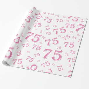 Papier Cadeau 75e anniversaire Numéro Motif 75 rose et blanc