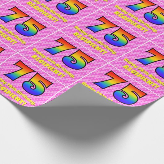 Papier Cadeau 75e anniversaire : Pink Stripes & Hearts, Arc en c (Coin)