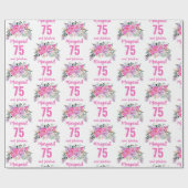 Papier Cadeau 75e anniversaire rose floral (Plat)