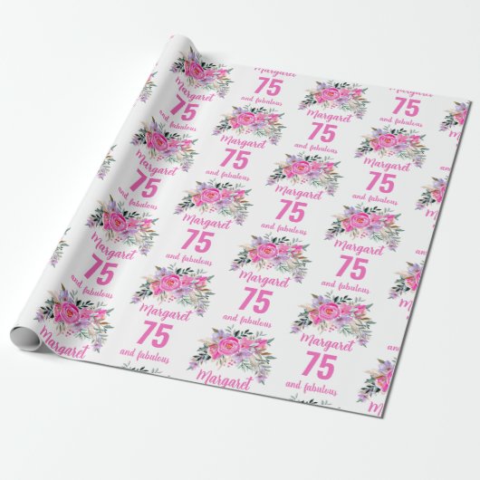 Papier Cadeau 75e anniversaire rose floral (Déroulé)