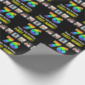 Papier Cadeau 76e anniversaire : Arc-en-ciel "76"; photos et nom (Coin)