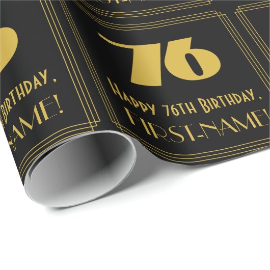 Papier Cadeau 76e anniversaire - Art Déco Inspiré Look "76" & No (Coin rond)