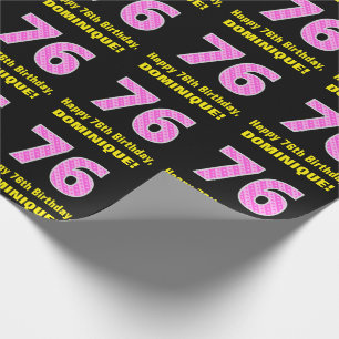 Papier Cadeau 76e anniversaire : Pink Stripes and Hearts "76" + 