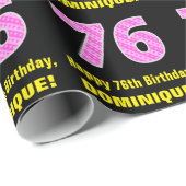 Papier Cadeau 76e anniversaire : Pink Stripes and Hearts "76" +  (Coin rond)