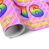 Papier Cadeau 76e anniversaire : Pink Stripes & Hearts, Arc en c (Coin rond)