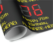 Papier Cadeau 76e anniversaire : Rouge Digital Clock Style "76"  (Coin rond)