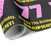 Papier Cadeau 77ème anniversaire : Pink Stripes and Hearts "77"  (Coin rond)