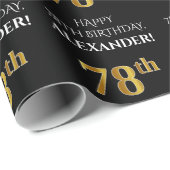 Papier Cadeau 78e anniversaire : Elégant, Noir, Faux Gold Look (Coin rond)