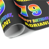 Papier Cadeau 79e anniversaire : Bold, amusant, simple, arc-en-c (Coin rond)