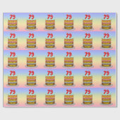 Papier Cadeau 79e anniversaire : Fun Cake and Candles + Nom pers (Plat)