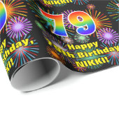 Papier Cadeau 79e anniversaire : Fun Fireworks, Rainbow Look # " (Coin rond)