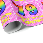 Papier Cadeau 79e anniversaire : Pink Stripes & Hearts, Arc en c (Coin rond)